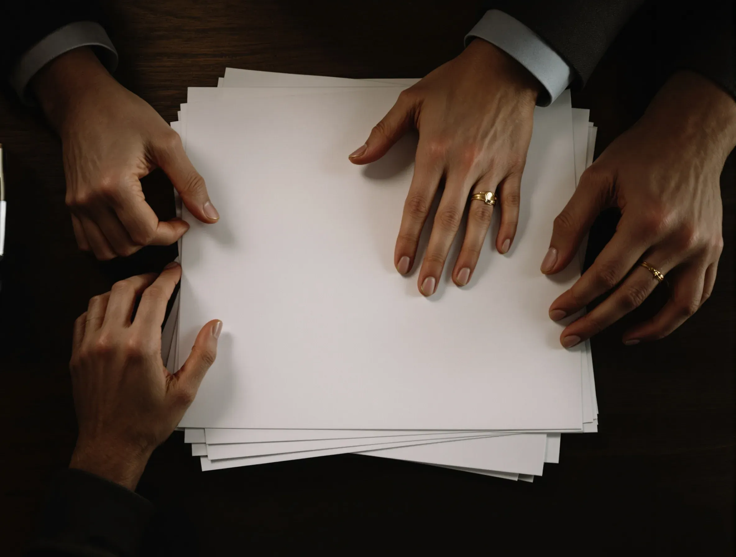 Bail agent and a client signing bond paperwork across an office desk